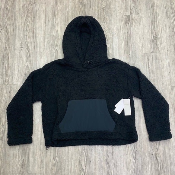 Zella Black Cassie Faux Shearling Hoodie New with Tags Women's Size Large - Picture 5 of 6